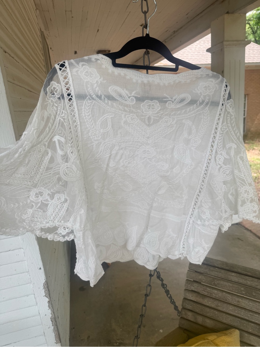 Trendy boutique White Sheer Lace Floral Kimono Crop Top